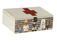 Novelty First Aid Storage Box with Doctor Dog Design - Decorative Wooden Medicine Chest Organiser