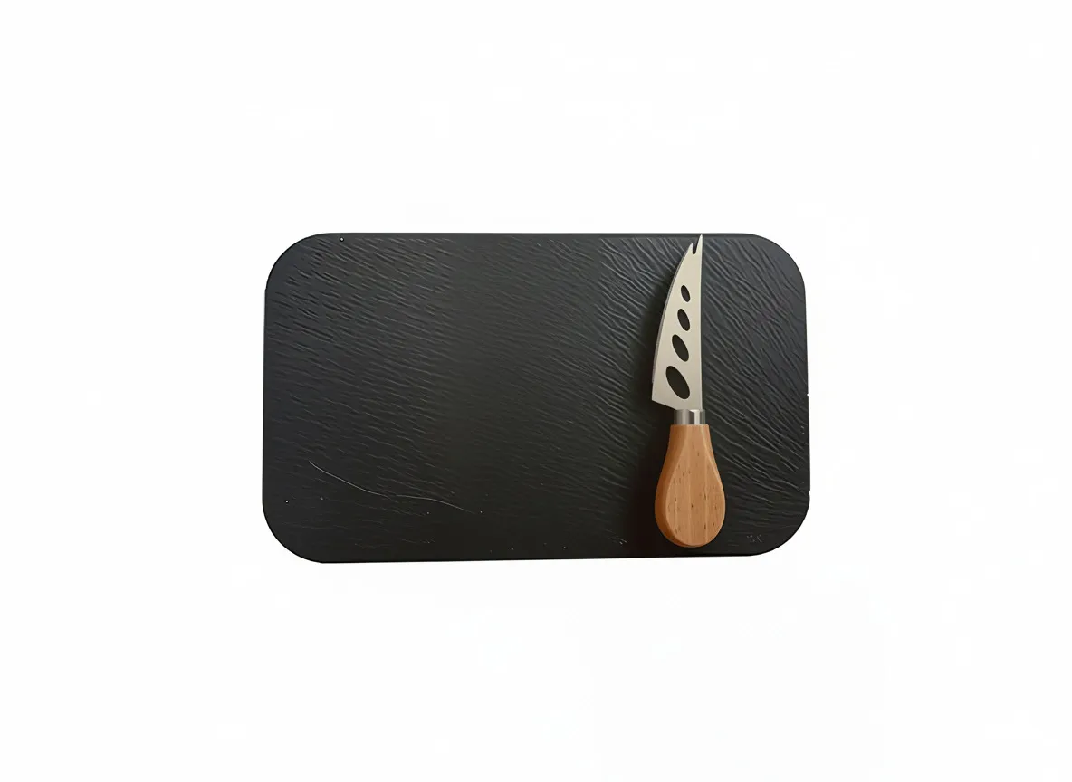 Premium 25cm Rectangular Slate Cheese Board | Compact Serving Platter with Slotted Wood Handle Cheese Knife