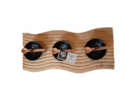 Designer 7-Piece Wave Bamboo Serving Set - Tapas, Spice, & Dip Board with 3 Black Bowls & Spoons