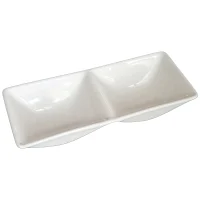 Elegant White Porcelain 2-Compartment Dipping Dish & Serving Bowl - 18.5cm Rectangular