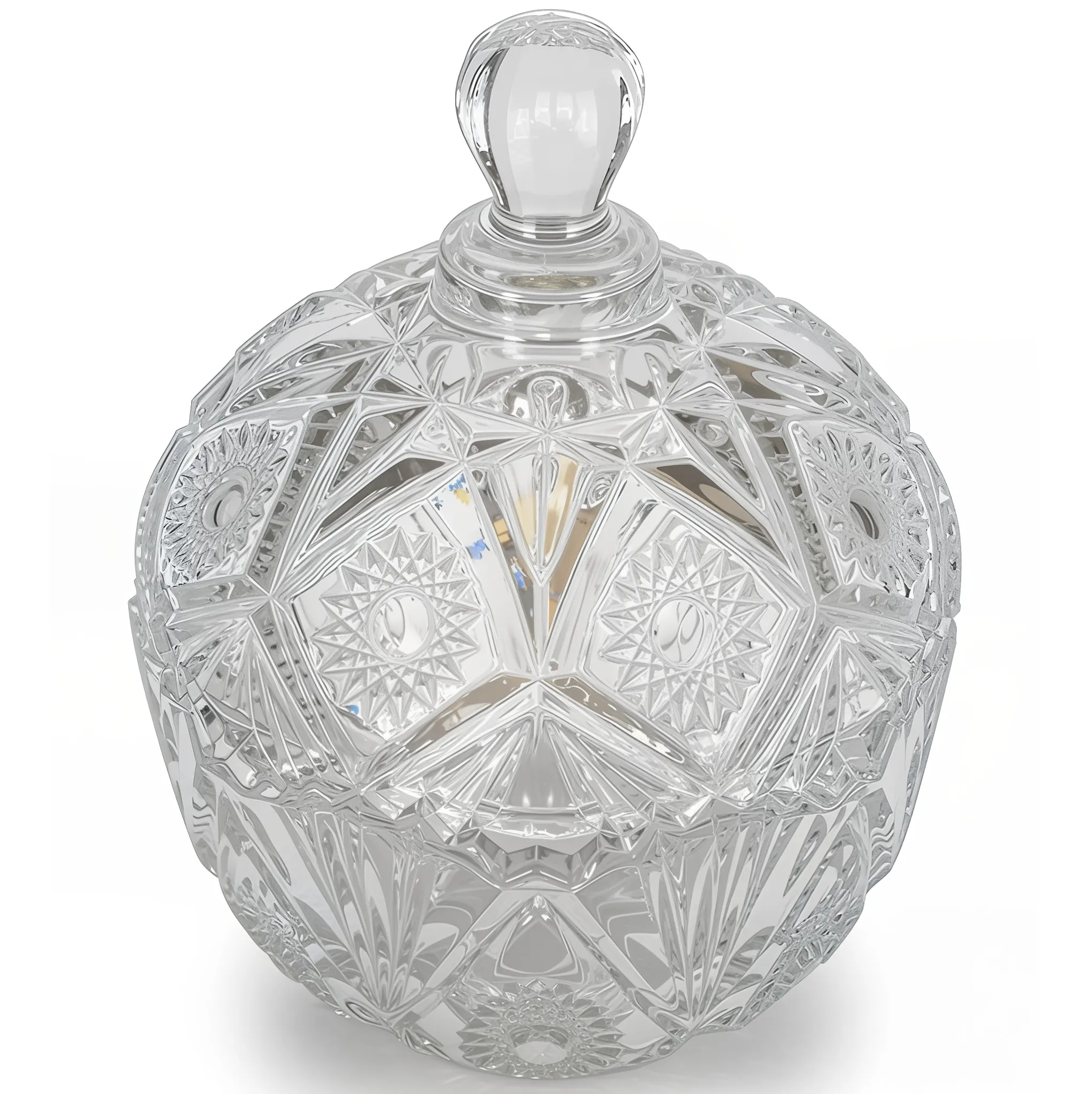 Premium Cut-Glass Look Sweet Bowl with Lid - Decorative Crystal-Style Candy Dish and Sugar Server 10.5x10.5x13cm