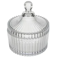 Classic Ribbed Glass Sweet Bowl with Fluted Lid - Elegant Decorative Candy Dish & Storage Jar 10x10x11cm
