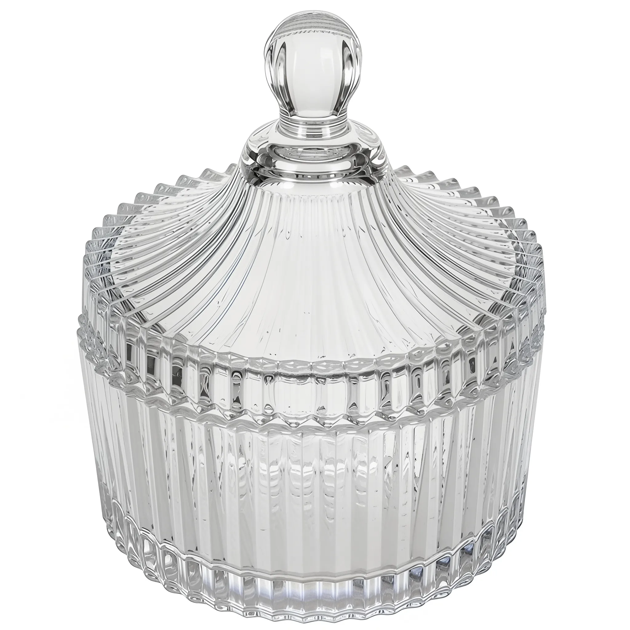 Classic Ribbed Glass Sweet Bowl with Fluted Lid - Elegant Decorative Candy Dish & Storage Jar 10x10x11cm