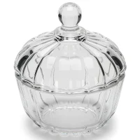 Elegant Fluted Glass Sweet Bowl with Lid - Classic Crystal Candy Dish and Sugar Server 11.5x11.5x13cm