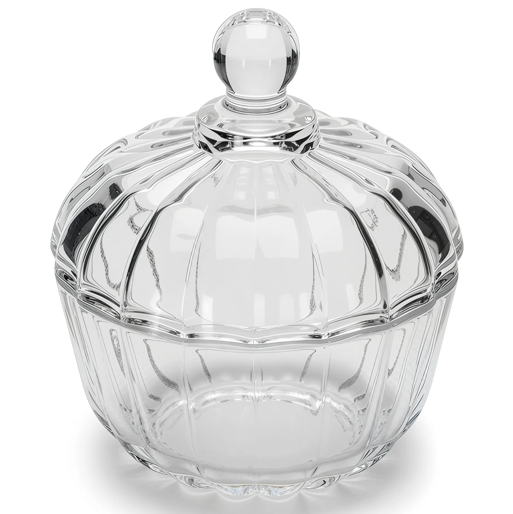 Elegant Fluted Glass Sweet Bowl with Lid - Classic Crystal Candy Dish and Sugar Server 11.5x11.5x13cm