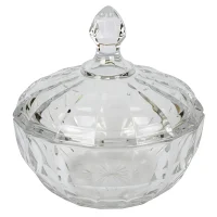 Grand Cut-Glass Look Sweet Bowl with Tall Lid (16cm) - Premium Crystal-Style Decorative Centerpiece 16x16x18cm