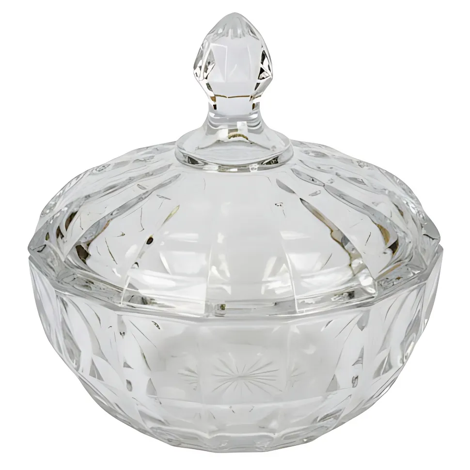 Grand Cut-Glass Look Sweet Bowl with Tall Lid (16cm) - Premium Crystal-Style Decorative Centerpiece 16x16x18cm