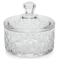 Premium Diamond Cut Glass Sweet Bowl with Lid - Versatile Sugar Server & Decorative Condiment Jar 10x10x9.5cm