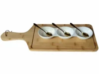 Modern White 3-Division Serving Dish - Long Dipping Bowl & Condiment Tray 27x7.5x3cm