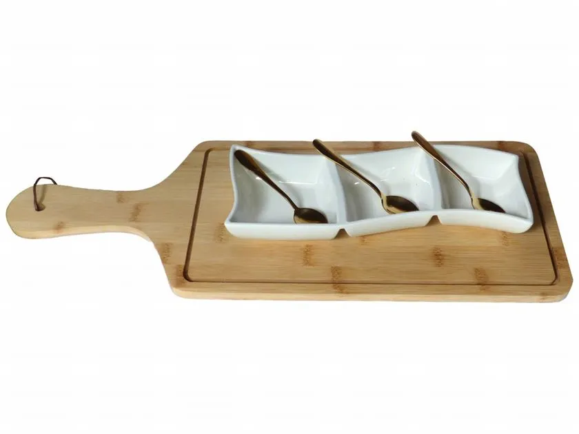 Elegant Wavy White Porcelain 3-Section Serving Dish - Rectangular Condiment & Appetizer Platter 25.5x9.5x3cm