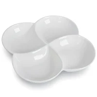 Elegant Scalloped White Porcelain 4-Division Serving Dish - Clover-Shaped Appetizer Platter 26X26x3.8cm