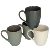Set of 4 Assorted Colour Dimpled Ceramic Coffee Mugs - Modern Textured Tea Cups & Dinnerware Set