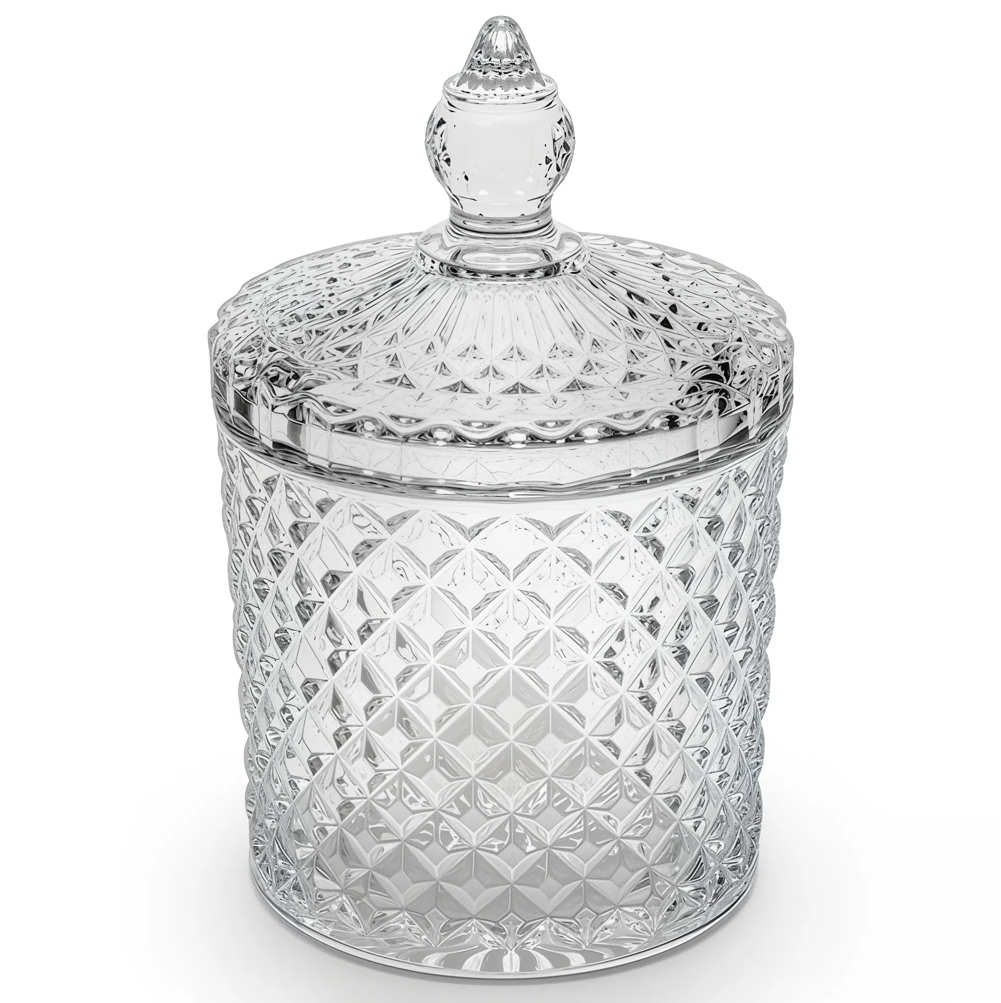 Elegant Diamond Cut Glass Canister with Lid - Crystal-Look Decorative Jar for Sweets, Sugar & Storage 8.5x8.5x12.5cm