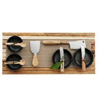 Belle Acacia Rectangular Ribbed Black Tapas Serving Set - 45x20x6cm