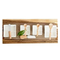 Belle 45cm Acacia Wood Ribbed Tapas Set - 4 Ceramic Bowls & Utensils