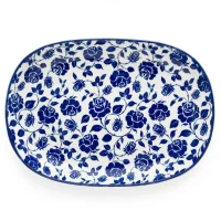 31cm Blue Rose Floral Ceramic Rectangular Serving Platter