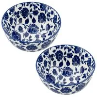 15cm Blue Rose Floral Ceramic 2 Piece Cereal and Salad Bowl Set