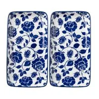 18cm Rectangular Blue Rose Floral Serving Plates Set of 2
