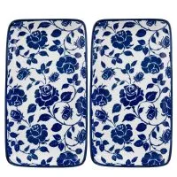 Floral Blue Rose Porcelain Rectangular Plate Set of 2 20.5cm