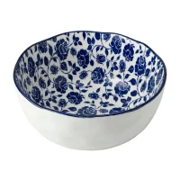 24cm Blue Rose Floral Ceramic Serving Bowl for Salad and Pasta