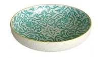 Belle 30cm Embossed Turquoise Round Serving Bowl with Yellow Rim