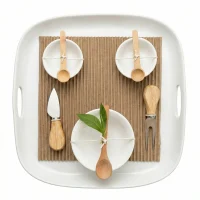 Belle 33cm Square White Platter Set with Bowls and Cheese Knives