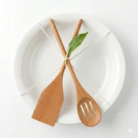 Belle 30cm Large White Round Salad Bowl and Wooden Server Set