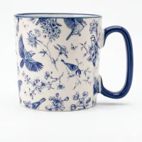 MUG SET 4 BLUE WH FLORAL BIRD
