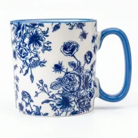 MUG SET 4 BLUE &WH FLORAL