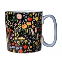 MUG SET 4 BLK FLORAL COLOUR