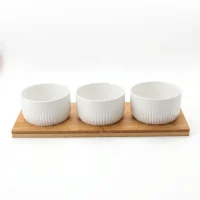 Bamboo Board 3 Wh Ceramic Bowls