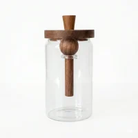 JAR STORAGE GLASS ACACIA SPOON 950ML