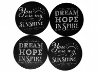 Coasters Set 4/holder Blk wH Chalk