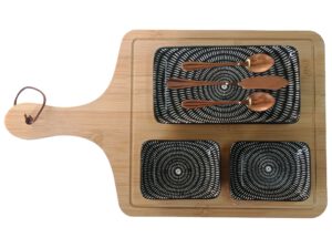 BAMBOO BOARD 1 RECT 2 BOWLS 1S2S BLK WH