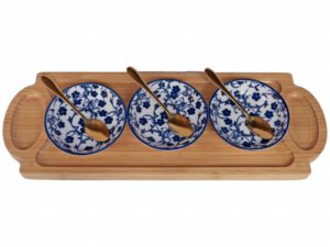 BAMBOO BOARD 3 BOWLS 3 SPOONS BLUE WH